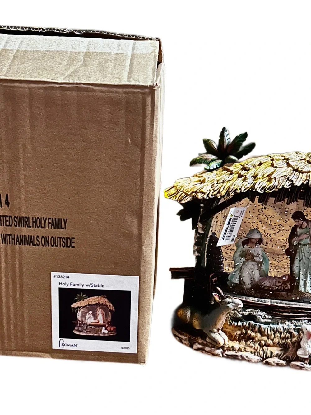 Roman ~ Holy Family & Animals W/ Stable ~ Lighted Swirl Water Lantern ~ New